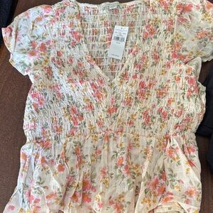 American Eagle Outfitters Pink and Cream Floral Blouse